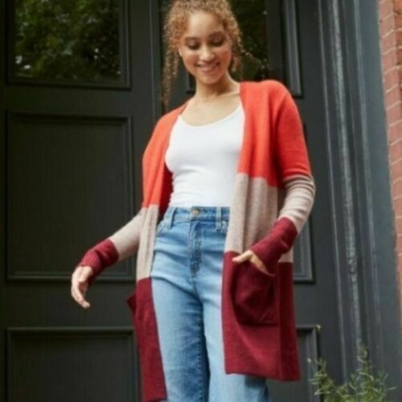 a new day Sweaters - A New Day XS Open Front Cardigan Orange/Gray/Burgu